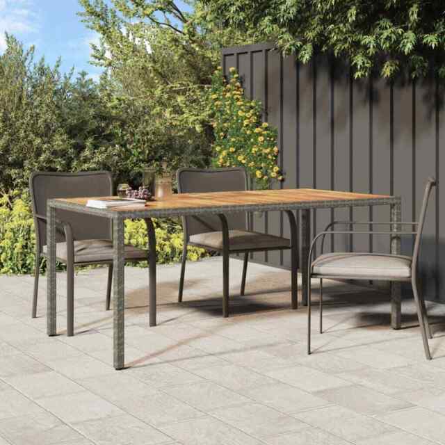 Solid Wood Acacia Garden Table Poly Rattan Table Black/grey Multi by ...
