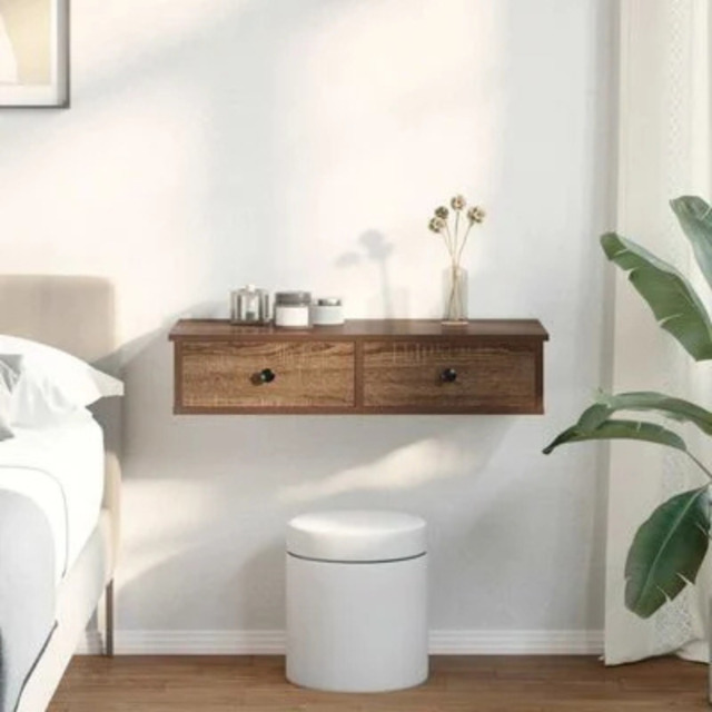 Wall-mounted 2 Drawer Shelf Wall Rack Storage Cabinet Engineered Wood ...