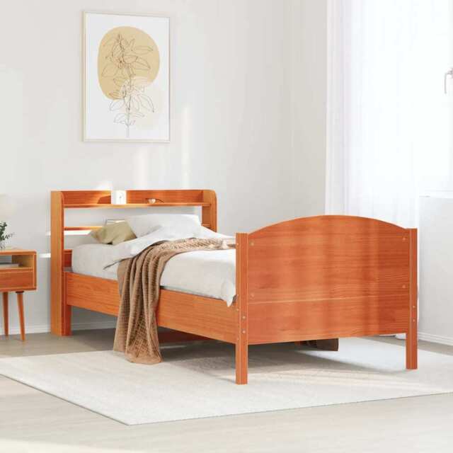 Bed Frame With Headboard Wax Brown 90x190 Cm Single Solid Wood Pine by ...