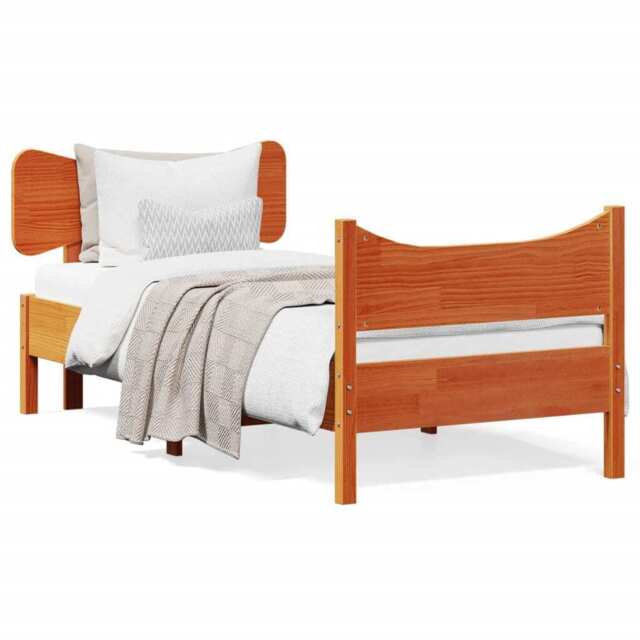 Bed Frame With Headboard Wax Brown 90x190 Cm Single Solid Wood Pine by ...