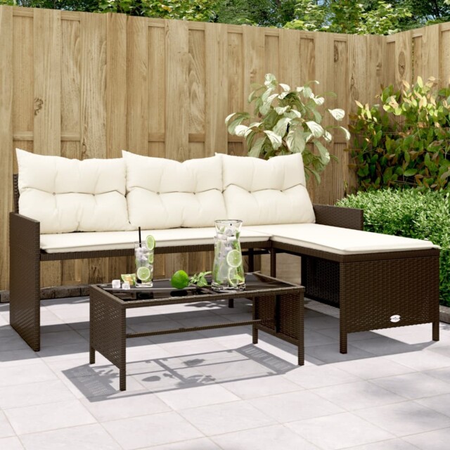 Outdoor Patio Brown Poly Rattan Garden L-shaped Sofa Chair Tables & by ...