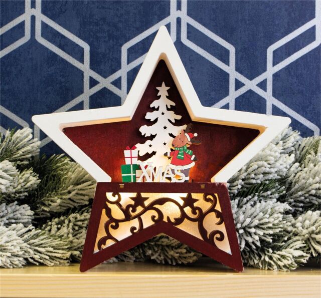 Wooden stag scene light up christmas star