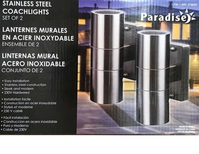 Outdoor Wall Light Stainless Steel Up Down Double Coachlights Paradise ...