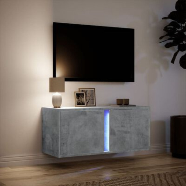 Led Tv Wall Cabinet Media Floating Stand Television Tv Rgb Led Lights ...