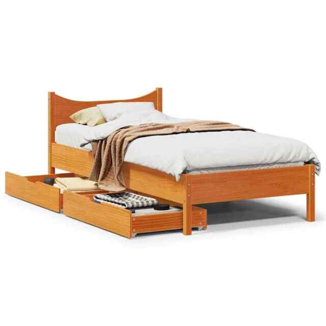 Bed Frame With Drawers Wax Brown 90x190 Cm Single Solid Wood Pine by ...