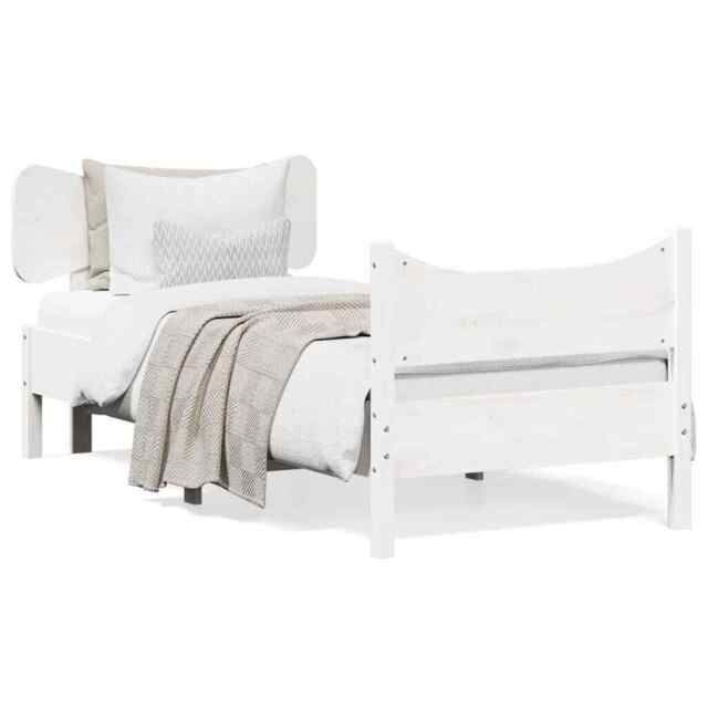 Bed Frame With Headboard White 90x190 Cm Single Solid Wood Pine Vidaxl ...