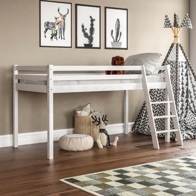 Bunk Bed Triple Sleeper Loft Cabin Bed Solid Wood Frame Kids Ladder by ...