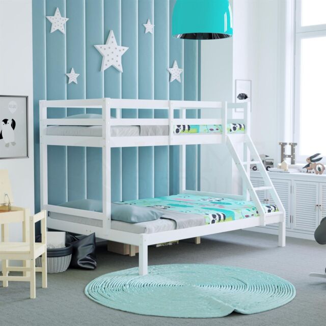 Bunk Bed Triple Sleeper Loft Cabin Bed Solid Wood Frame Kids Ladder by ...