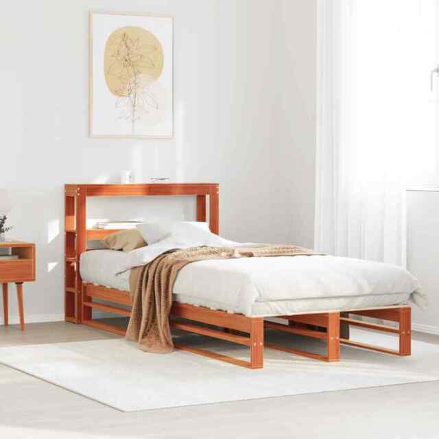 Bed Frame With Headboard Wax Brown 90x190 Cm Single Solid Wood Pine by ...