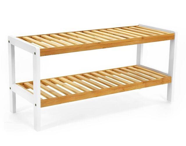 Shoe Rack, 2 Tier Natural Bamboo Wooden Organizer Stand Storage Shelf