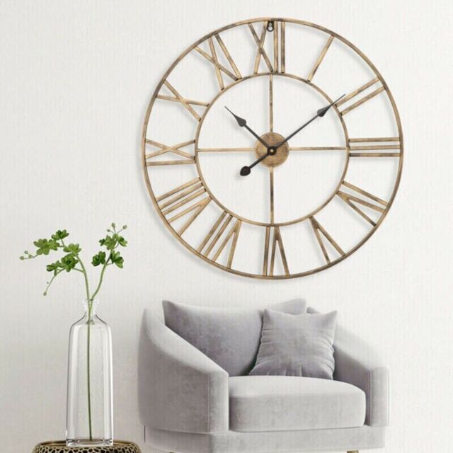 60cm Large Skeleton Metal Roman Wall Clock Big Numerals Giant Open by ...