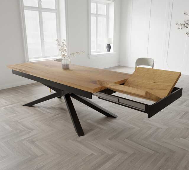 Solid Oak Extendable Kitchen Dining Table With Spider Legs - Industrial ...