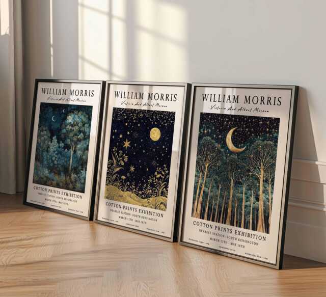 William Morris Set Of 3 Print, Tree Of Life Moon Picture, William