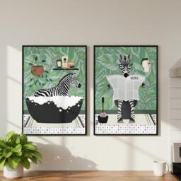 Panda Bathroom Prints, Bath & Toilet Art, Set Of Two Grey Prints by ...