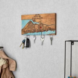 Personalized Wooden Map Key Holder, Custom City Coordinates ...