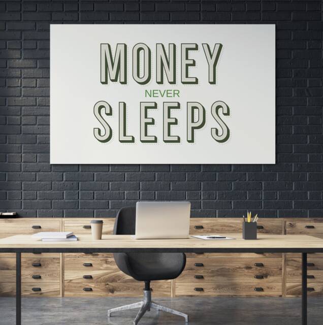 Money Never Sleeps Motivational Wall Art Print Birthday Gift Canvas ...