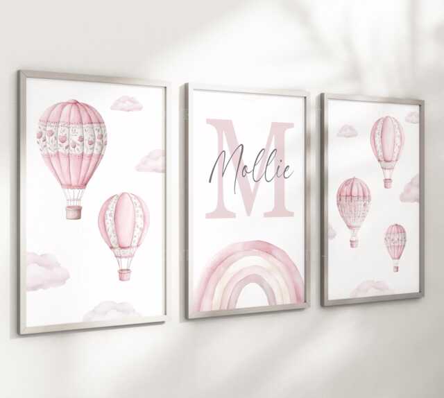 Baby Nursery Air Balloon Cloud Prints - A4 Or A3 Size Unframed Wall Art ...