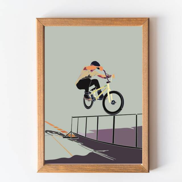 Bmx Rider Art Print Mountain Bike Poster, Home Wall Decor by Etsy ...