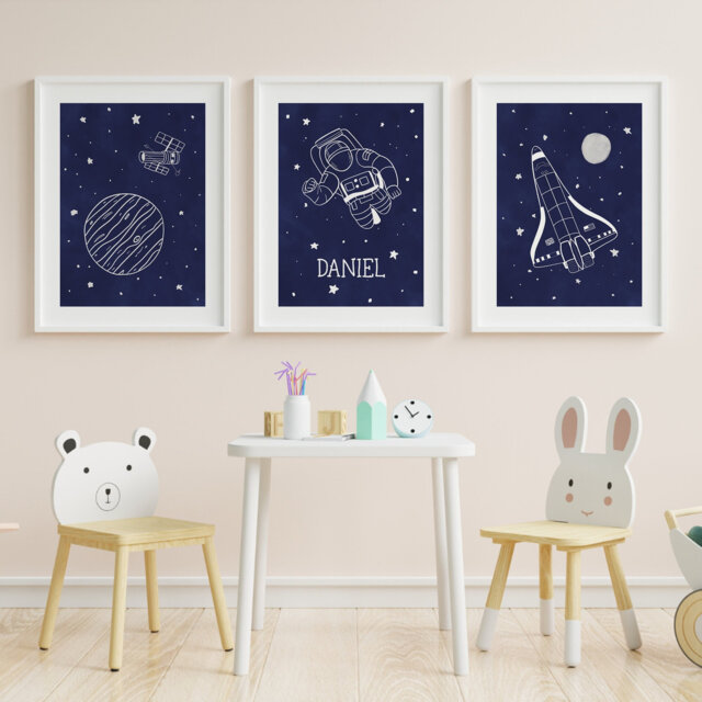 Personalised Space Nursery Prints Astronaut, Rocket, Planet - Set Of 3 ...