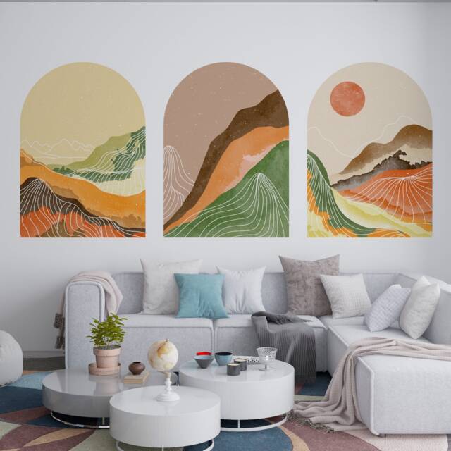 Boho Sunset Wall Decal Set Mid-Century Modern Art Stickers by Etsy ...