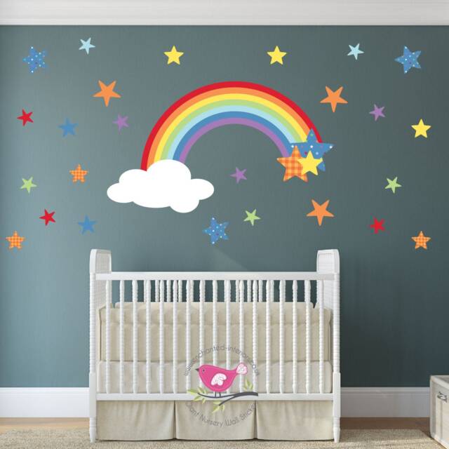 Rainbow Nursery Wall Decals Fabric Star Stickers, Baby Room Decor by ...