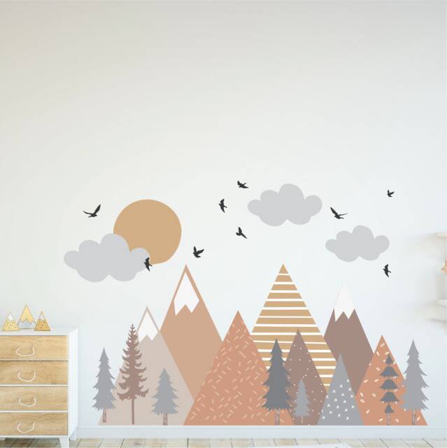 Mountain Wall Decal - Nursery Decor Woodland Mural Pine Tree Decals ...