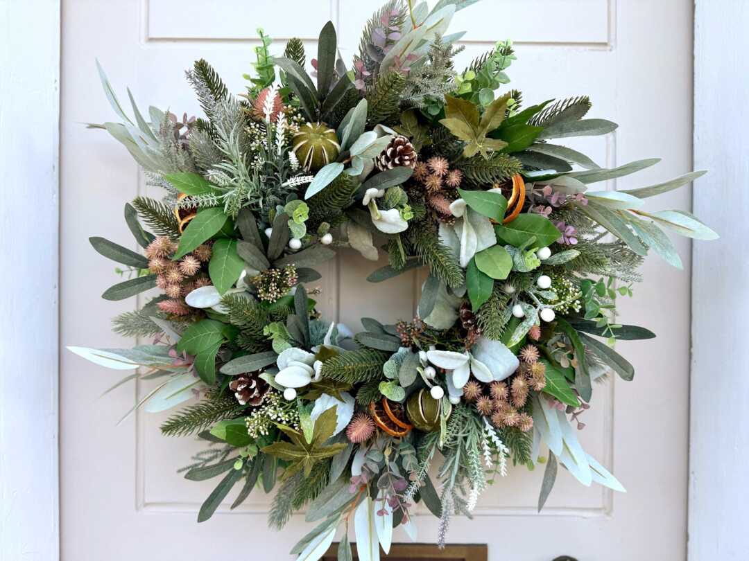 Nordic Spruce Wreath クリスマス 35cm Nordic Christmas Wreath, Spruce, Pine, Orange, Lambs Ear by Etsy