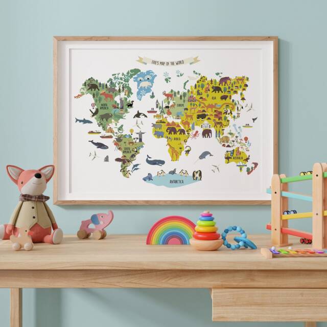Personalized Animal World Map Print Kids Nursery Wall Art by Etsy ...