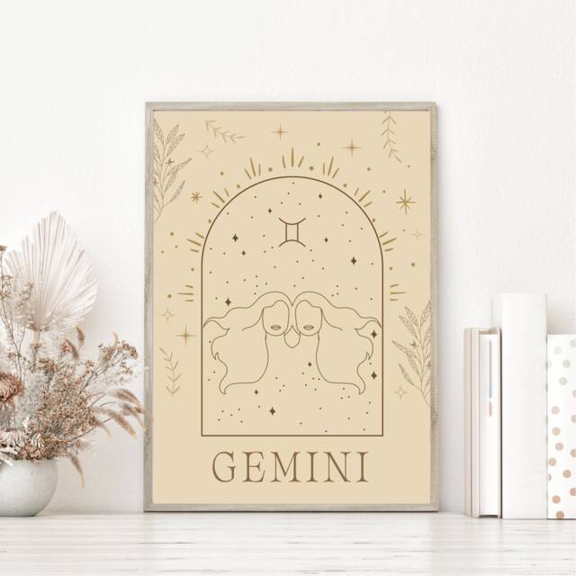 Gemini Star Sign Wall Art, Zodiac, Constellation Print, Celestial Boho ...
