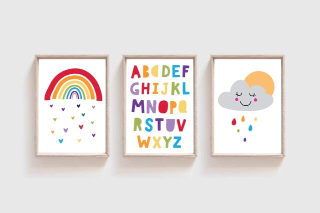 Set Of 3 Playroom Prints, Rainbow Wall Art, Girls Nursery Boys ...