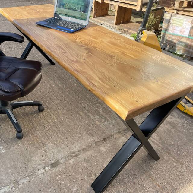 Desk Live Edge Wood Office Decor With Industrial Metal X Black Powder ...