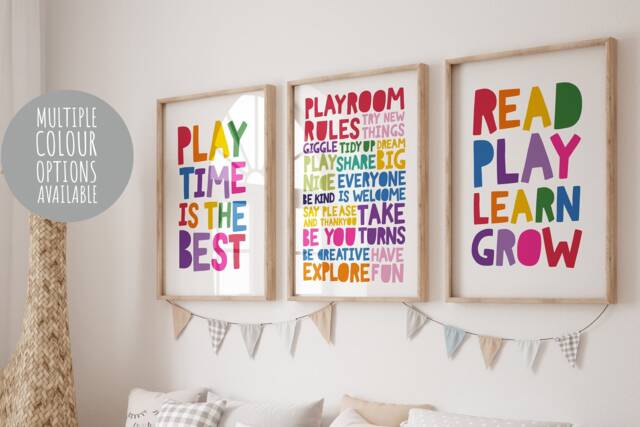 Set Of 3 Playroom Prints, Rules, Let's Read Print, Boys Bedroom, Girls ...
