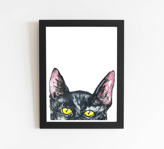 Cat Print Black Cat, Traditional Watercolor Painting Print, Art Wall ...