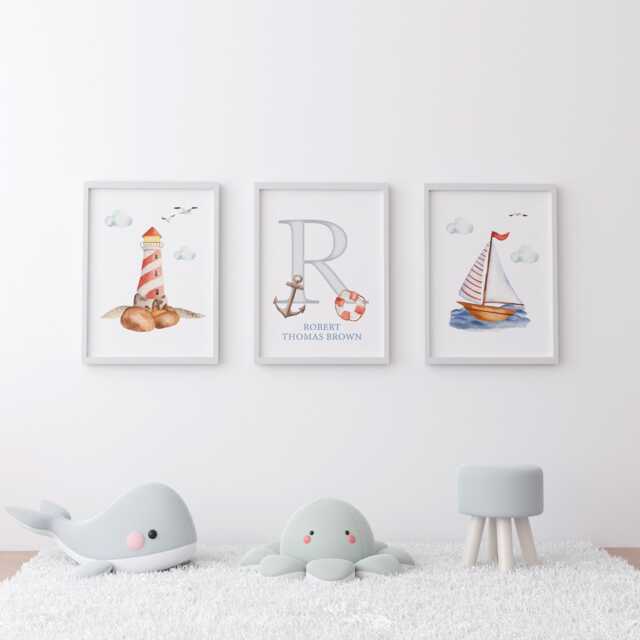 Photo inspiration: Visual Reference: Coastal Nursery Wall Art Set Of 3 Nautical Themed Prints
