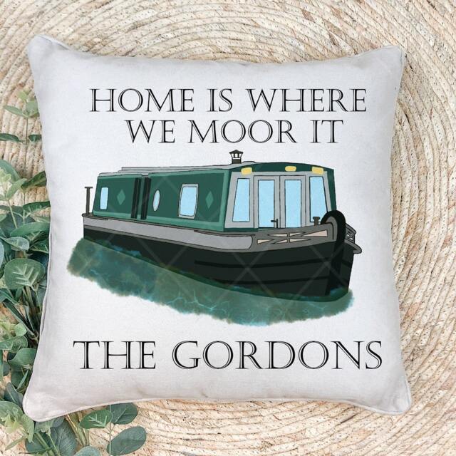 Personalised Canal Boat Cushion - Narrow Canalside Home Is Where