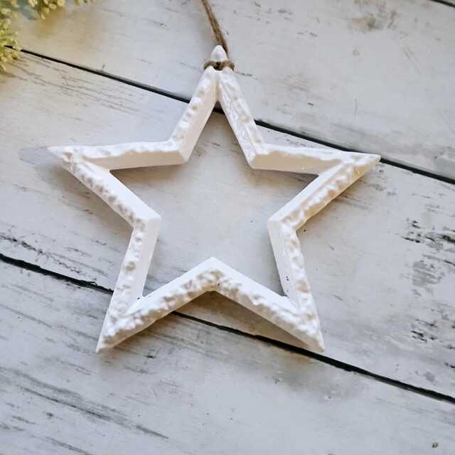 White Metal Hammered Hanging Star Decoration - The Home & Hearts Shop ...