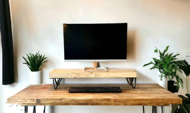 Laptop Monitor Stand Riser On 10cm Hairpin Legs Industrial - Reclaimed ...