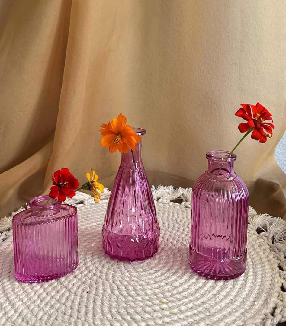 Bright Pink Glass Bud Vases - Vintage-Inspired Mini Bottles in
