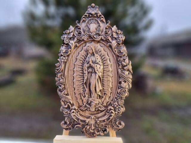 Our Lady Of Guadalupe Wood Sculpture - Painted Religious Icon Wall Art ...