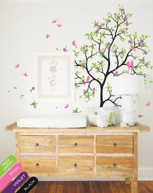Floral Tree Wall Decal Nursery Mural With Birds & Leaves by Etsy ...