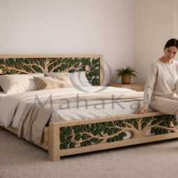 Hand Carved Tree Of Life Bed Frame, Solid Wood Platform Bed, Queen Size ...