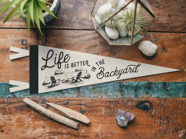Curated visual reference: Fresh Look at Life Is Better In The Backyard Felt Pennant Vintage Camp
