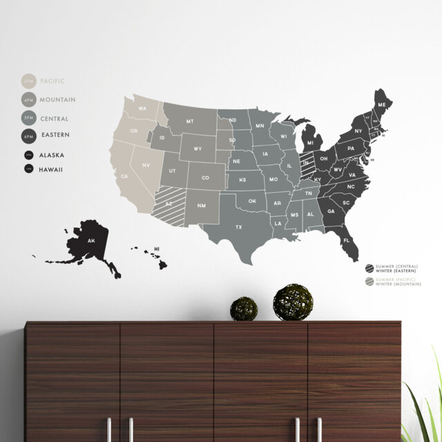 United States Time Zone Map Wall Decal - Multi-Color Vinyl Art by Etsy ...