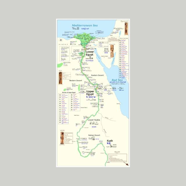 Ancient Egypt Egyptian Nile River Valley Map With Hieroglyphics Cities ...