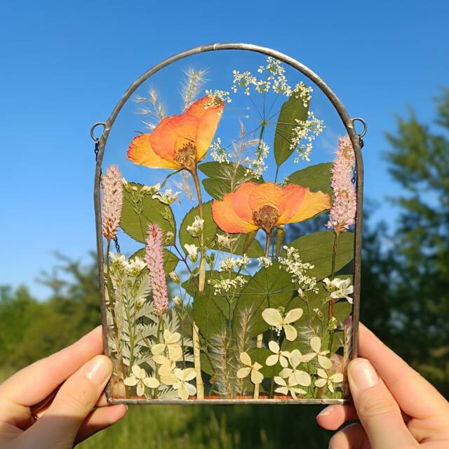 Pressed Flower Art in Stained Glass Frame Floral Wall Decor by Etsy ...