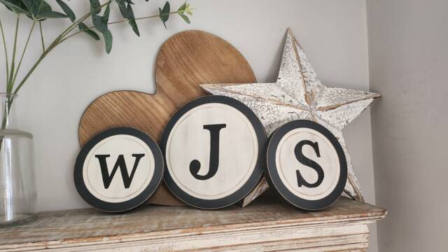 Round Writing Sign Rustic Round Letter Sign Distressed Typewriter Style Monogram by Etsy ...