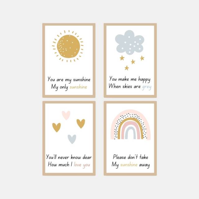 You Are My Sunshine Set Of 4 Unframed Prints, Girls Boys Nursery ...