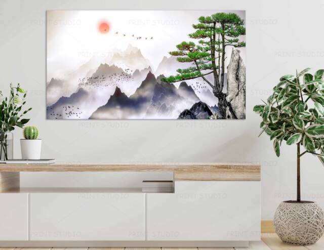 Japanese Wall Art Mountain Print Asian Decor Reproduction Watercolor ...