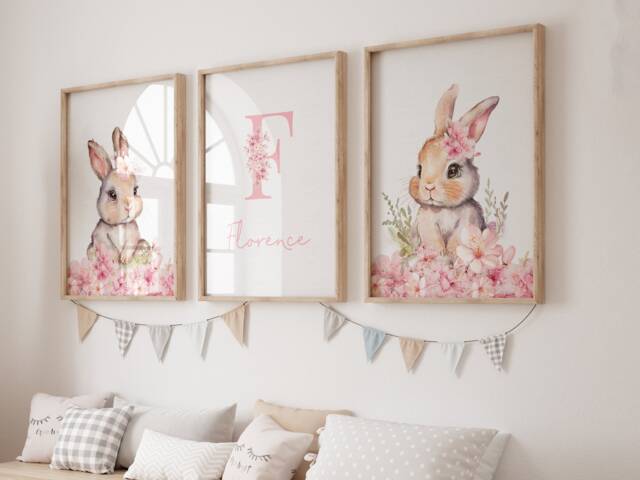 Girls Nursery Prints, Bunny Prints, Girls Decor, Baby Girl Room, Bunny ...