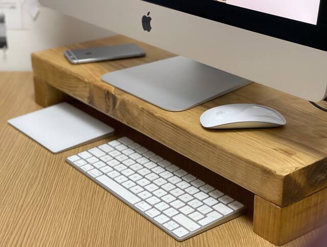 Scaffold Desk Riser Monitor Stand Wooden Rustic Desk Organiser Tidy - Computer Mac Laptop ...
